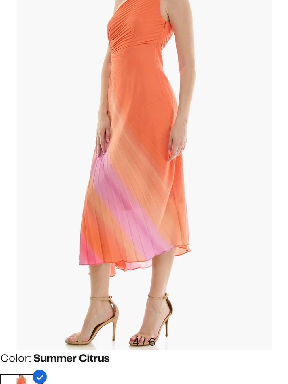 One-Shoulder Pleated Midi Dress in Summer Citrus - Picture 5 of 5